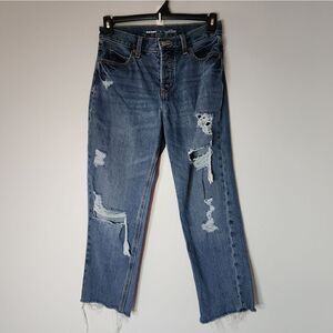 Old Navy Distress High Rise Slouchy Straight Cropped Jeans Size 2 Button Raw Hem